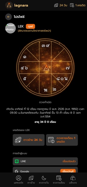 ตัวอย่างวงดวงกำเนิดในแอป lagnara
